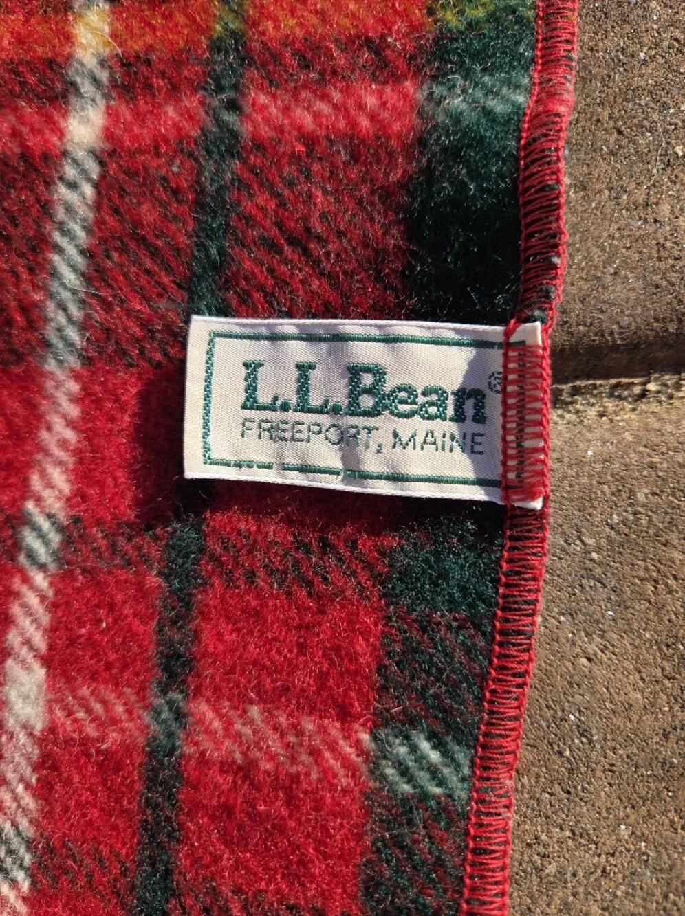 Vintage L.L. Bean Wool Tartan Plaid Blanket Red Green Cabin Cottage